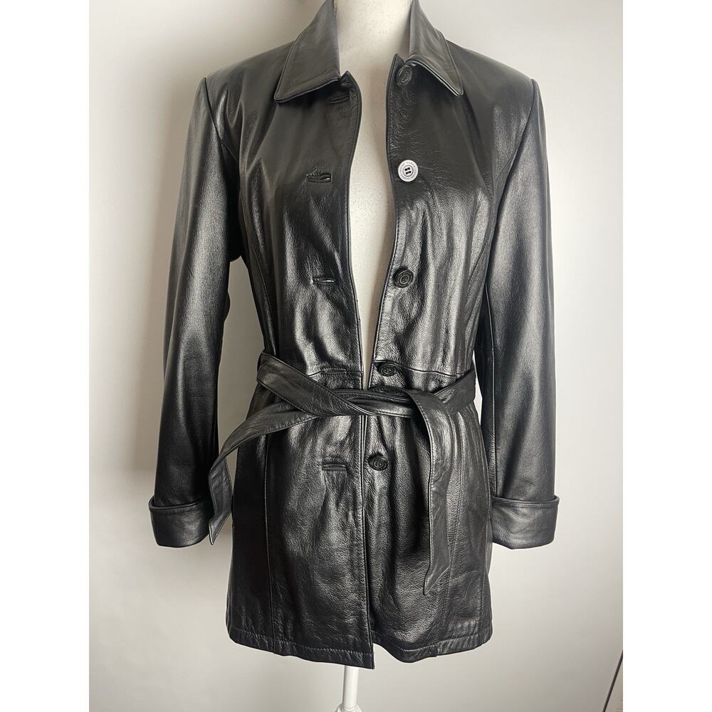 Wilson Leather Genuine‎ Leather 5 Button longer Trench Thinsulate Black Medium